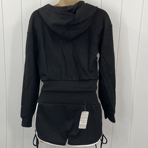 🆕Lydaa Ribbed Zip Up Jacket & Short Set Hooded Jacket W/Pockets Black S,M,L,XL - Picture 8 of 11
